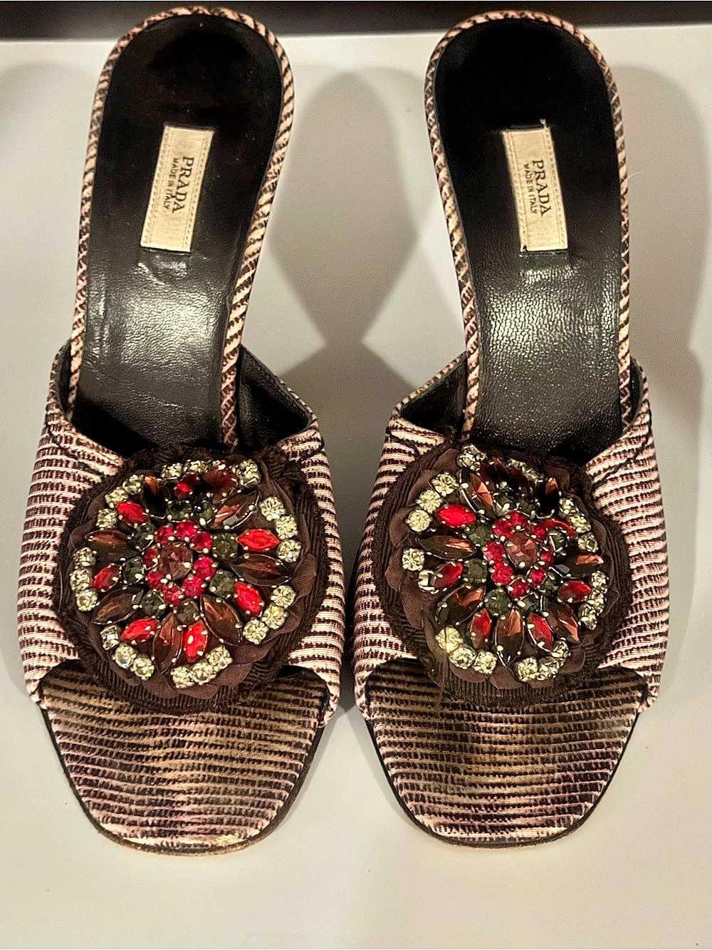 Prada with Swarovski Crystal Embellishment-Satin Mules Size 5.5